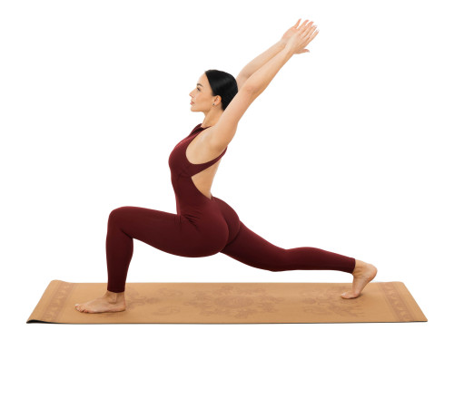 Килимок для йоги Пробковий каучуковий двошаровий Yoga mat Record 183x61мx0.4cм з принтом Марш Слонів коричневий