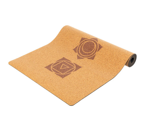Килимок для йоги Пробковий каучуковий двошаровий Yoga mat Record 183x61мx0.4cм з принтом Чакри коричневий