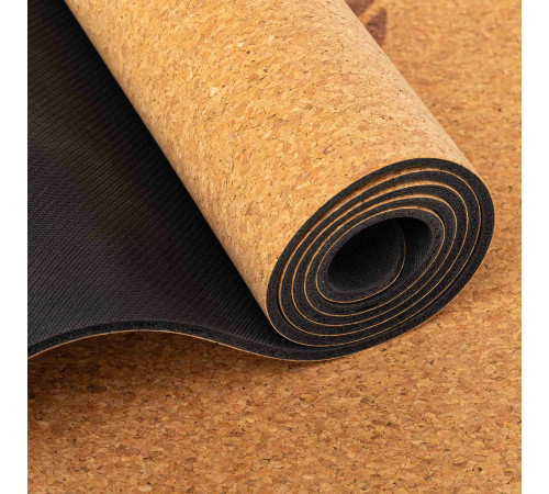 Килимок для йоги Пробковий каучуковий двошаровий Yoga mat Record 183x61мx0.4cм з принтом Чакри коричневий