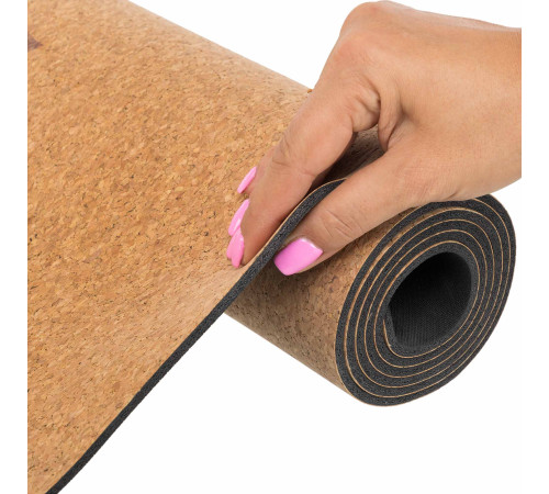 Килимок для йоги Пробковий каучуковий двошаровий Yoga mat Record 183x61мx0.4cм з принтом Чакри коричневий