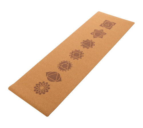 Килимок для йоги Пробковий каучуковий двошаровий Yoga mat Record 183x61мx0.4cм з принтом Чакри коричневий