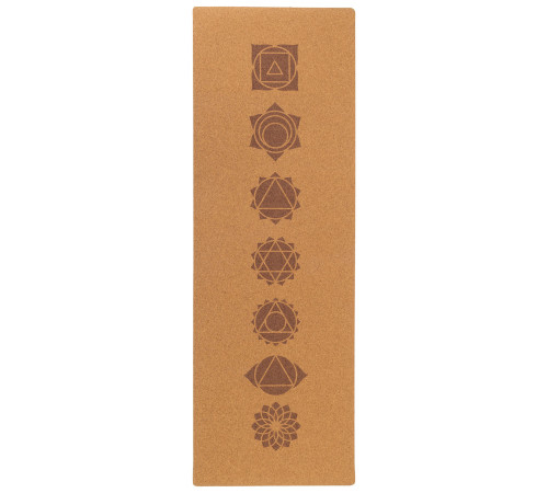 Килимок для йоги Пробковий каучуковий двошаровий Yoga mat Record 183x61мx0.4cм з принтом Чакри коричневий