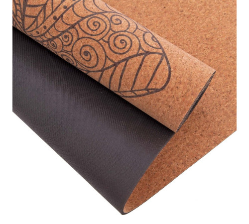Килимок для йоги Пробковий каучуковий двошаровий Yoga mat Record 183x61мx0.4cм з принтом Слон коричневий