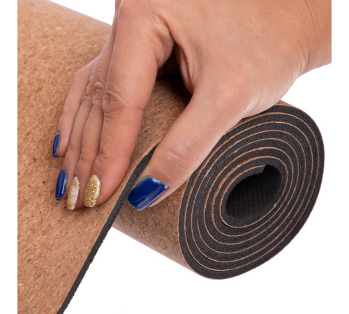 Килимок для йоги Пробковий каучуковий двошаровий Yoga mat Record 183x61мx0.4cм з принтом Слон коричневий