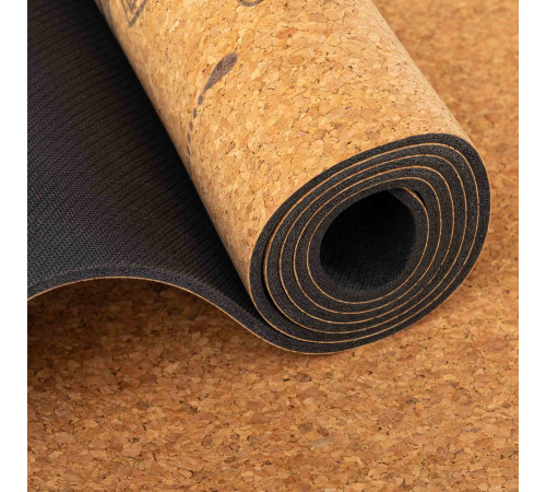 Килимок для йоги Пробковий каучуковий двошаровий Yoga mat Record 183x61мx0.4cм з принтом Хамса коричневий
