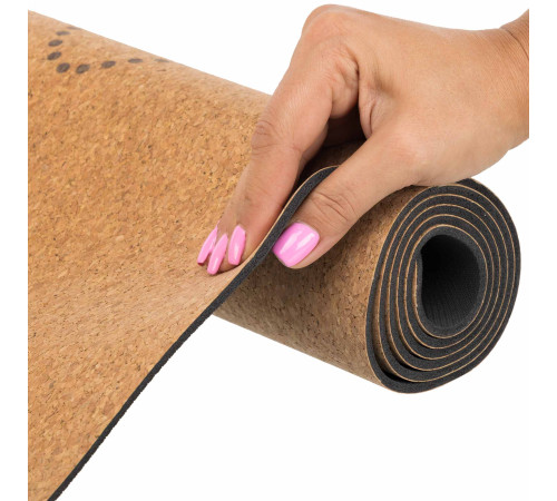 Килимок для йоги Пробковий каучуковий двошаровий Yoga mat Record 183x61мx0.4cм з принтом Хамса коричневий