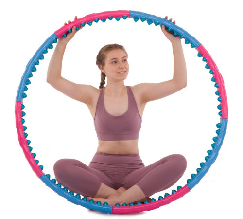 Обруч для схуднення масажний розбірний Хула Хуп Hula Hoop SUPER WIDE 8 секцій рожевий-блакитний