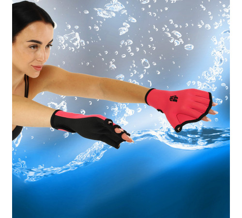 Акваперчатки для аквафітнесу Aquafitness gloves MadWave S-L рожевий-чорний