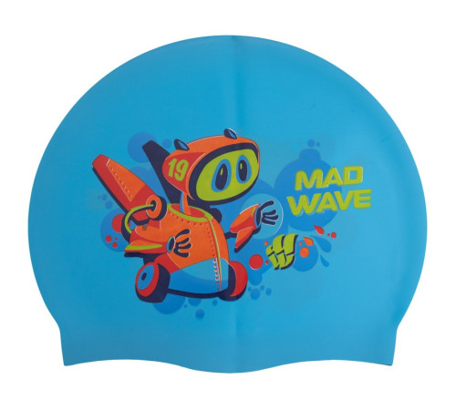 Шапочка для плавання силіконова юніорська MadWave Junior MAD BOT кольори в асортименті