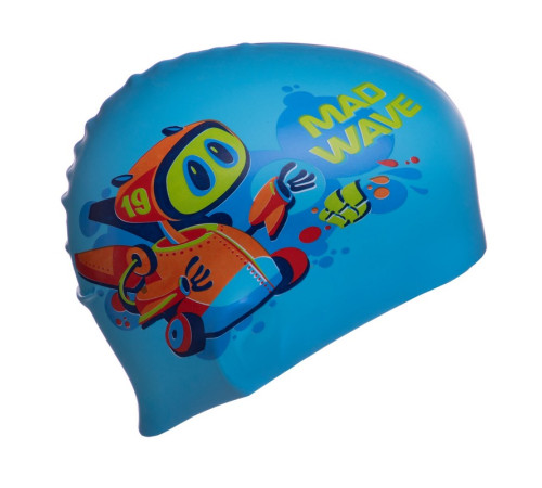 Шапочка для плавання силіконова юніорська MadWave Junior MAD BOT кольори в асортименті