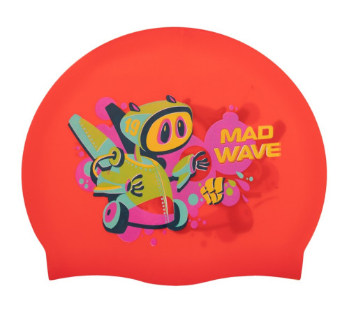 Шапочка для плавання силіконова юніорська MadWave Junior MAD BOT кольори в асортименті