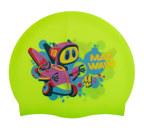 Шапочка для плавання силіконова юніорська MadWave Junior MAD BOT кольори в асортименті