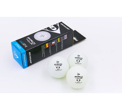 Набір м'ячів для настільного тенісу DUNLOP PRO TOUR 40+ 2star 3шт білий
