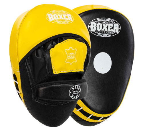 Лапа боксерська вигнута тренувальна шкіра BOXER элит 23х19х4,5см 2штуки кольори в асортименті