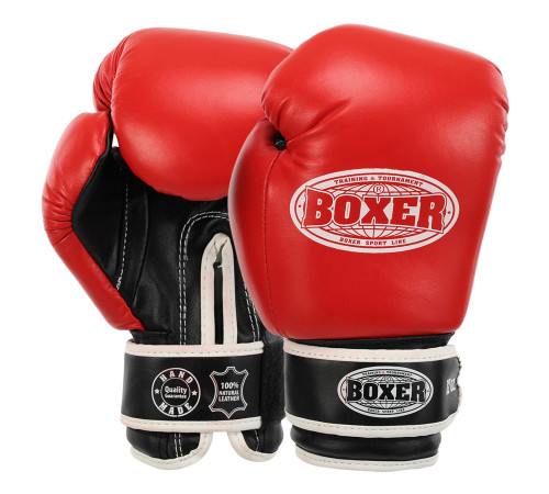 Рукавиці боксерські на липучці шкіряні BOXER 10-12унцій кольори в асортименті