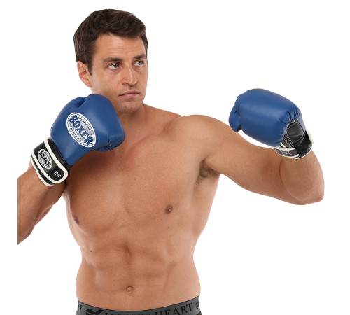Рукавиці боксерські на липучці шкіряні BOXER 10-12унцій кольори в асортименті