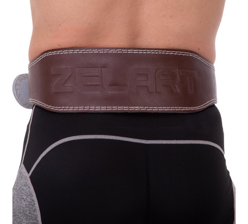 Пояс атлетичний шкіряний Zelart спинка-10см розмір-XS-XXL темно-коричневий