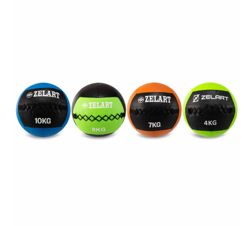М'яч набивний медичний для кросфіту WALL BALL Zelart 4кг чорний-зелений