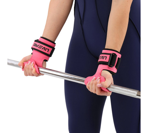 Накладки для подтягивания и тяги WEIGHT LIFTING WRIST WRAPS LiveUp 2шт розовый-черный