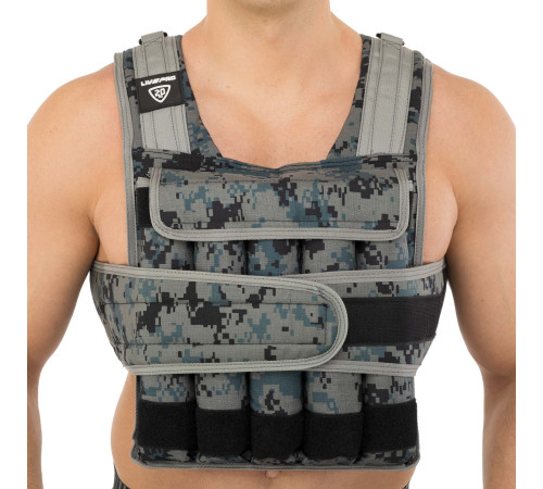 Жилет утяжелитель с регулируемым весом LiveUp WEIGTH VEST вес-1-20кг черный-серый