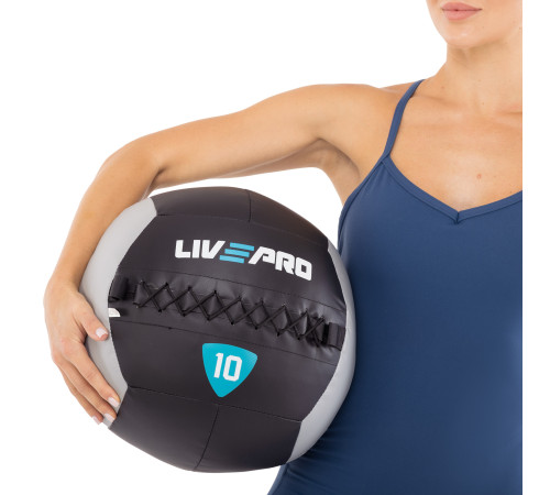 Мяч набивной медицинский для кроссфита WALL BALL LiveUp 10кг черный-серый