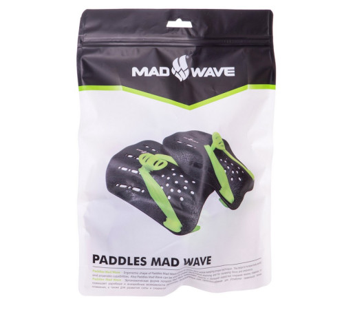 Лопатки для плавання ласти для рук MadWave PADDIES S-L чорний-зелений
