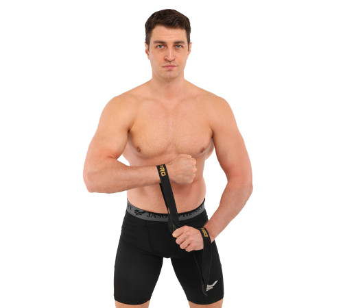 Лямки для тяги восьмерки Figure 8 для штанги и тяжелых тренировок POWER STRAP LiveUp 2шт черный-золотой