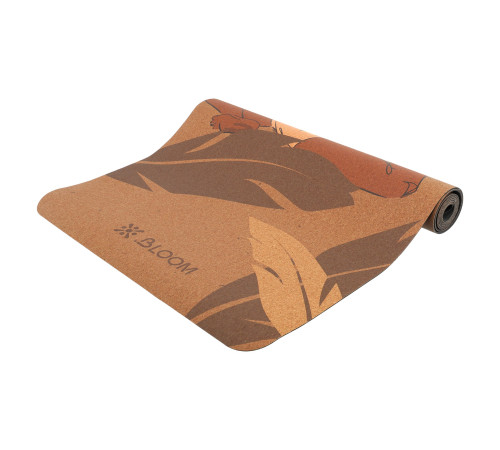 Килимок для йоги Пробковий двошаровий каучуковий Yoga mat BLOOM 183x61мx0.3cм темно-синій