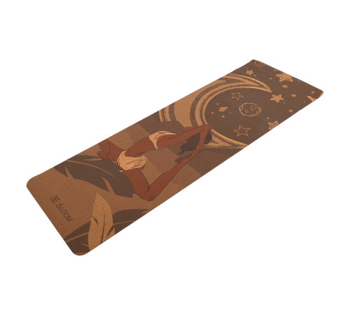 Килимок для йоги Пробковий двошаровий каучуковий Yoga mat BLOOM 183x61мx0.3cм темно-синій
