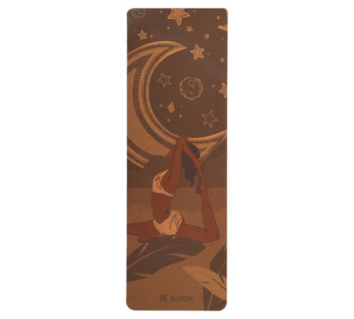 Килимок для йоги Пробковий двошаровий каучуковий Yoga mat BLOOM 183x61мx0.3cм темно-синій