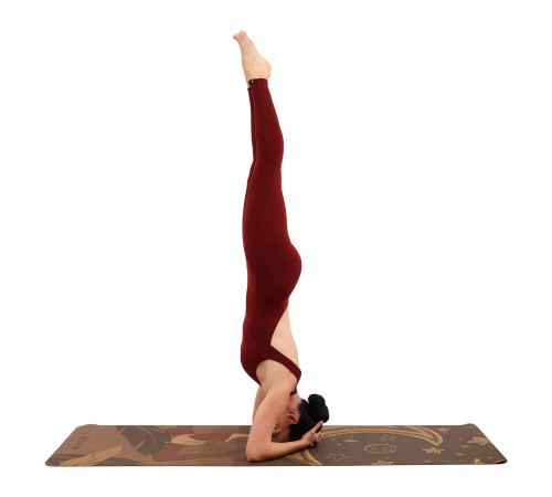 Килимок для йоги Пробковий двошаровий каучуковий Yoga mat BLOOM 183x61мx0.3cм темно-синій