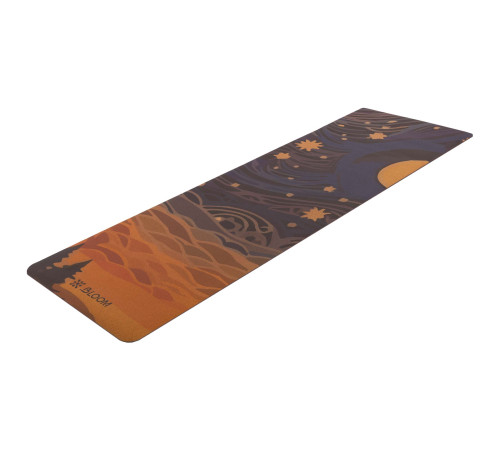 Килимок для йоги Пробковий двошаровий каучуковий Yoga mat BLOOM 183x61мx0.3cм темно-синій