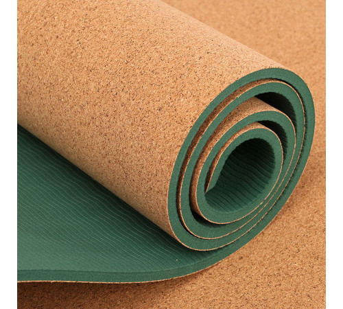 Килимок для йоги Пробковий каучуковий двошаровий Yoga mat BLOOM 183x61мx0.6cм коричневий