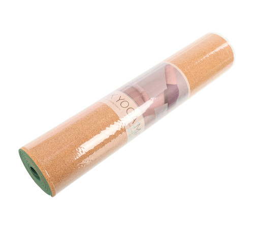 Килимок для йоги Пробковий каучуковий двошаровий Yoga mat BLOOM 183x61мx0.6cм коричневий