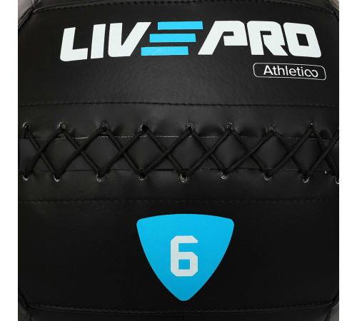 Мяч набивной медицинский для кроссфита WALL BALL LiveUp 6кг черный