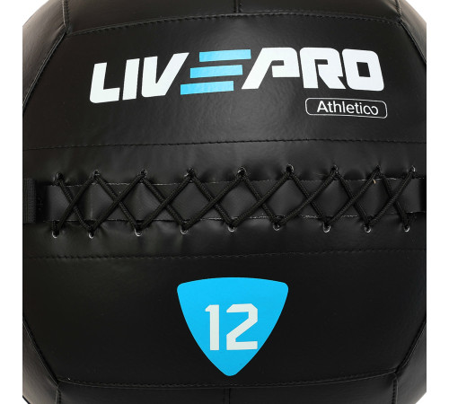 М'яч набивний медичний для кросфіту WALL BALL LiveUp 12кг чорний
