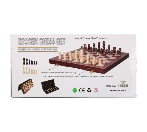 Шахи настільна гра дерев'яні ZOOCEN розмір 39,5см x 39,5см x 2,75см