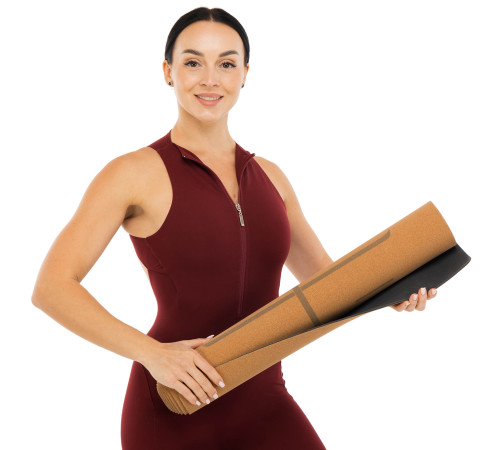 Килимок для йоги Пробковий каучуковий двошаровий Yoga mat Record 183x61мx0.4cм коричневий