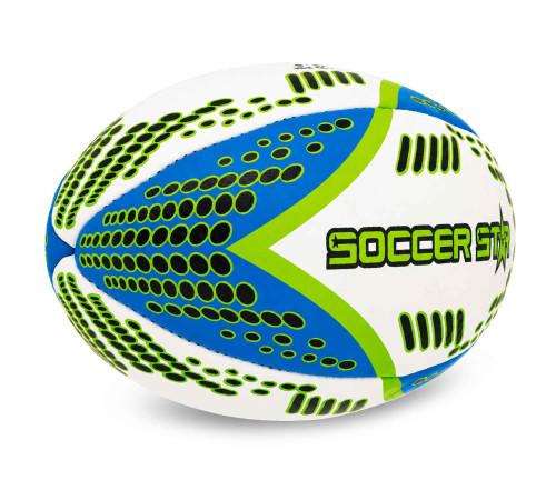 М'яч для регбі SOCCER STAR №5 білий-синій-салатовий
