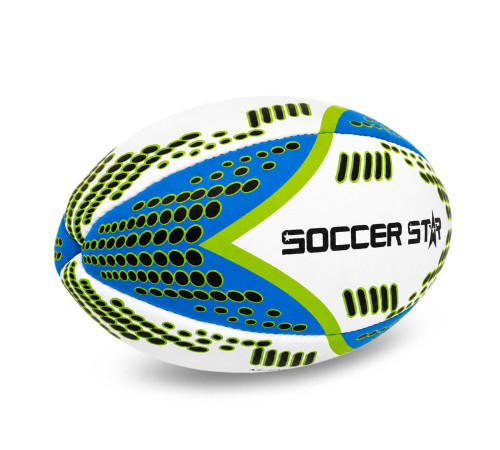 М'яч для регбі SOCCER STAR №5 білий-синій-салатовий