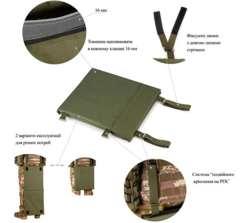 Сидушка-каремат з кріпленням MOLLE Champion 37х32х3,6см/74х32х1,8см оливковий
