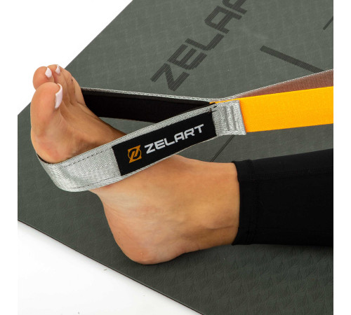 Лента стропа с петлями для растяжки Stretch Strap Zelart 10 петель серый-оранжевый