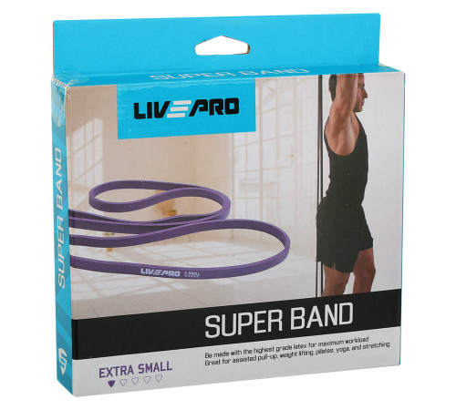 Резина петля для подтягиваний и тренировок лента силовая LiveUp SUPER BAND 7-16кг фиолетовый