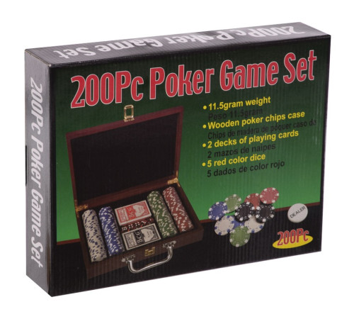 Набір для покеру в дерев'яному кейсі Poker game set SP-Sport 200 фішок
