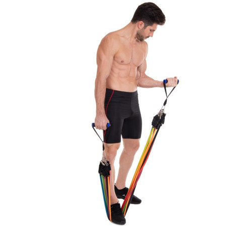 Эспандер многофункциональный для фитнеса 9 жгутов Resistance Band Zelart в чехле разноцветный