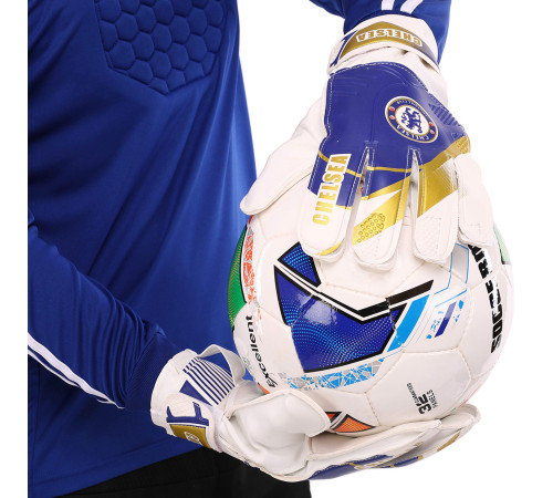 Рукавиці воротарські BALLONSTAR із символікою футбольного клубу CHELSEA розмір 7-10 синій-білий