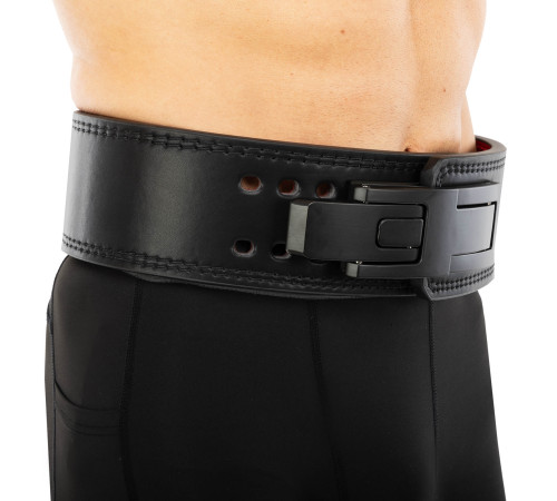 Пояс для пауерліфтингу з карабіном шкіряний Mdbuddy Weightlifting Belt ширина 10см розмір-S-XL чорний-червоний