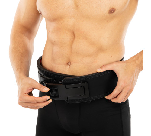 Пояс для пауерліфтингу з карабіном шкіряний Mdbuddy Weightlifting Belt ширина 10см розмір-S-XL чорний-червоний