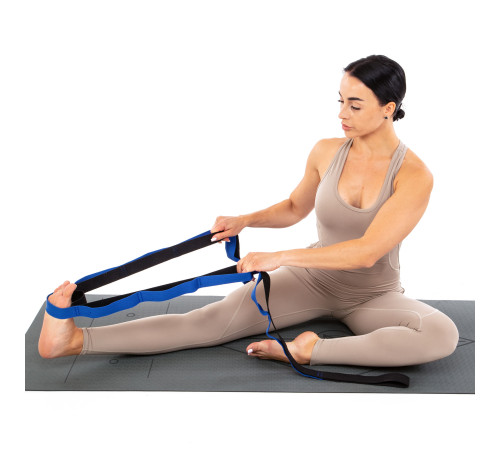 Лента стропа с петлями для растяжки Stretch Strap с дверным якорем Record 14 петель черный-синий
