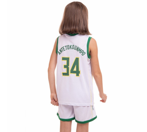 Форма баскетбольная детская NBA клуб Milwaukee Bucks 34 S-2XL белый-зеленый